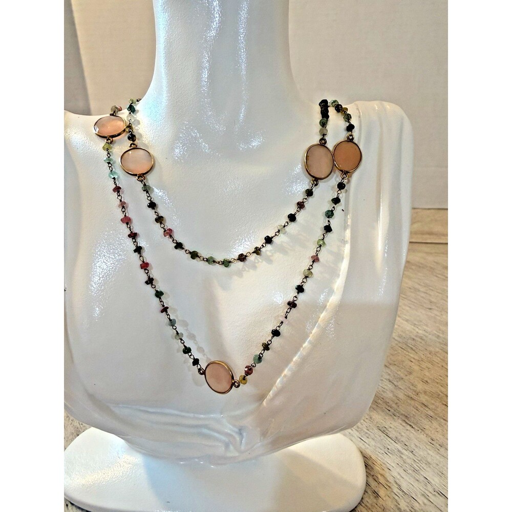 Vintage 925 Sterling Silver Multi Gemstone Beaded Rosary Necklace Wire Wrapped